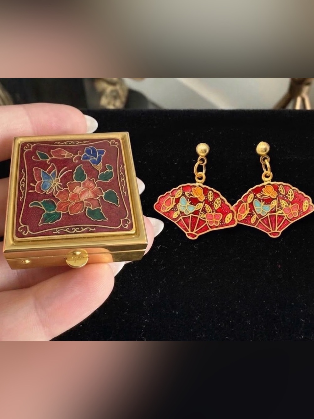 Vintage Cloisonné Pill Box and Earring Bundle